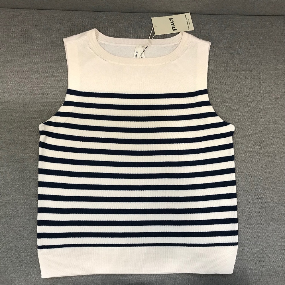 PACT Women's Organic Cotton Stripe Classic Fine Knit Shell NWT Size M